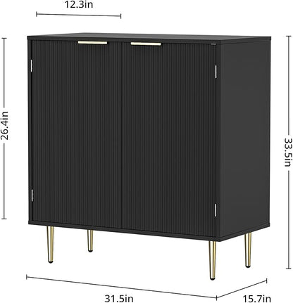 Buffet Sideboard Cabinet [Set of 2] with 4 Doors, Modern Cabinet with with Adjustable Shelf, Golden Handles & Legs, Coffee Bar Sideboard for Kitchen, Living Room, Black