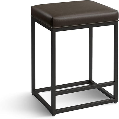 ALPHA HOME 24 Inch Counter Height Bar Stools Set of 2, Upholstered Bar Stools for Kitchen Island, Counter Stools with Faux Leather Cushion and Sturdy Metal Frame, Modern Barstools, Grey