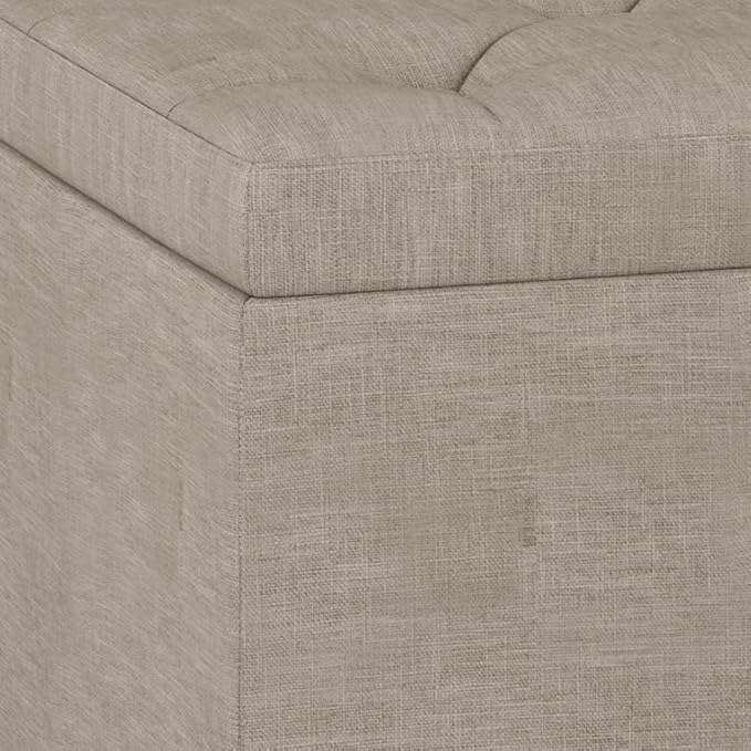 SIMPLIHOME Hamilton 44 inch Wide Traditional Rectangle Lift Top Rectangular Storage Ottoman in Natural Linen Look Fabric, Assembled, For the Living Room, Entryway and Family Room