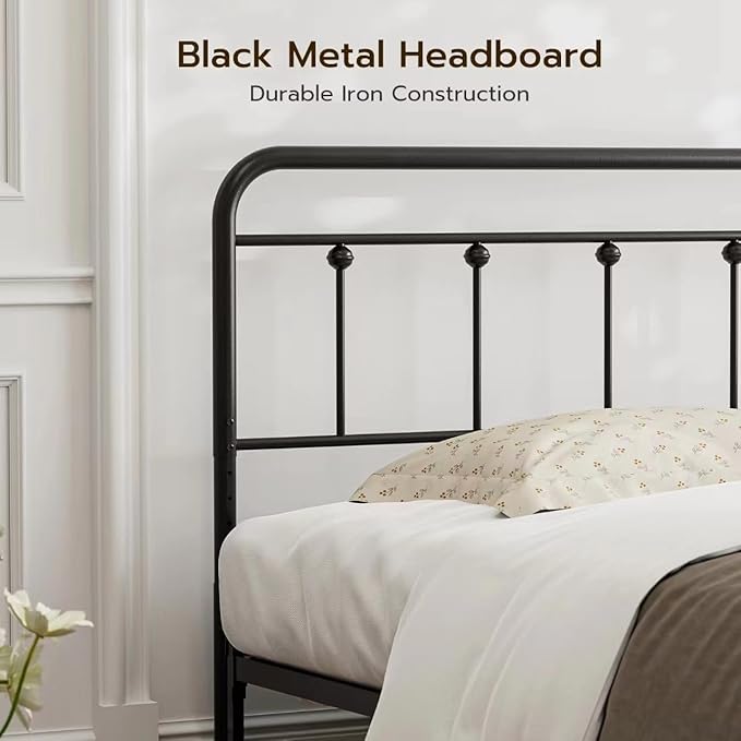 California King Size Headboard with Black Metal Construction, Adjustable Height, Sturdy Farmhouse Style Wrought Iron Headboards Only