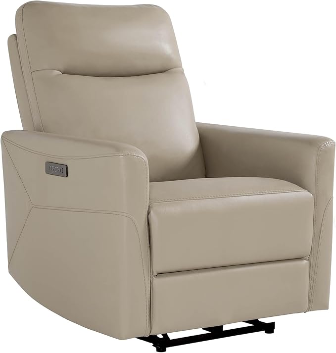 CHITA Genuine Leather Power Recliner Chair for Adults, Electric Wall Hugger Recliner for Small Spaces, Modern Living Room and RV Recliner Chair with Power Headrest & Charging Ports, Latte Tan