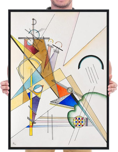 Wieco Art Framed Canvas Wall Art Gewebe 1923 by Wassily Kandinsky Abstract Classic Famous Paintings Reproductions Canvas Wall Art for Home Decoration Office decorationsand