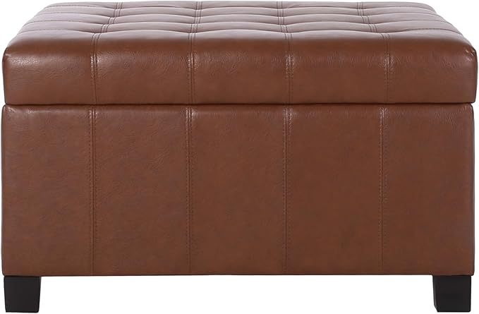 Christopher Knight Home Faux Leather Storage Ottoman Square Ottoman End of Bed Ottoman Cube for Bedroom Entryway Foot Rest Stool with Hinged Lid 30.25" x 30.25" x 18", Brown