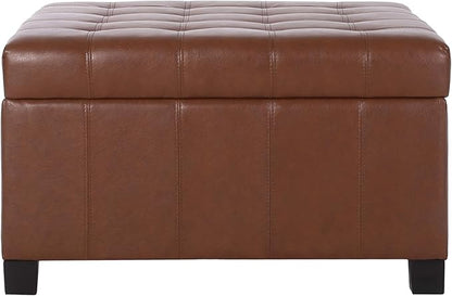 Christopher Knight Home Faux Leather Storage Ottoman Square Ottoman End of Bed Ottoman Cube for Bedroom Entryway Foot Rest Stool with Hinged Lid 30.25" x 30.25" x 18", Brown