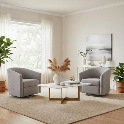 Chenille Swivel Accent Chair, Living Room Chairs, No Assembly Upholstered Armchair, 360°Rotating Barrel Chair for Bedroom, Apartment & Reading Nook (1, Light Grey)