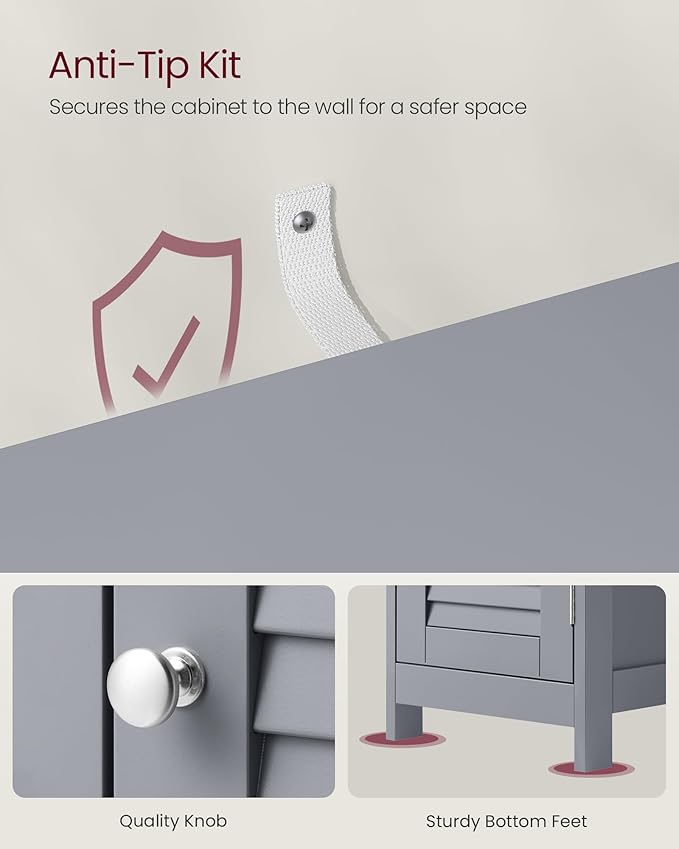VASAGLE Storage Cabinet, Small Slim Floor Cabinet with Drawer and Shutter Door, for Living Room, Bathroom, Bedroom, 11.8 x 12.6 x 34.3 Inches, Dove Gray UBBC043G02