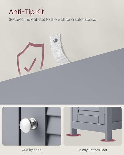 VASAGLE Storage Cabinet, Small Slim Floor Cabinet with Drawer and Shutter Door, for Living Room, Bathroom, Bedroom, 11.8 x 12.6 x 34.3 Inches, Dove Gray UBBC043G02