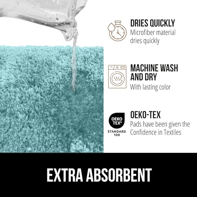 GORILLA GRIP Bathroom Rugs, 30x20, Ultra Soft Absorbent Mat, Thick Plush Bath Rug, Machine Washable, Microfiber Quick Dry, Mats for Shower, Bathtub and Floor, Home Decor Accessories, Spa Blue