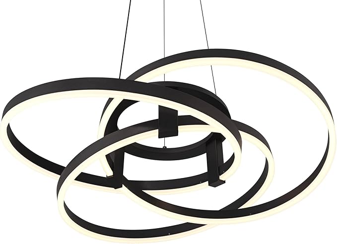 Possini Euro Design McKenna Sanded Black Pendant Lighting 26 1/2" Wide Modern Ribbon Rings Dimmable LED Fixture for Dining Room House Foyer Kitchen Island Entryway Bedroom Living High Ceilings