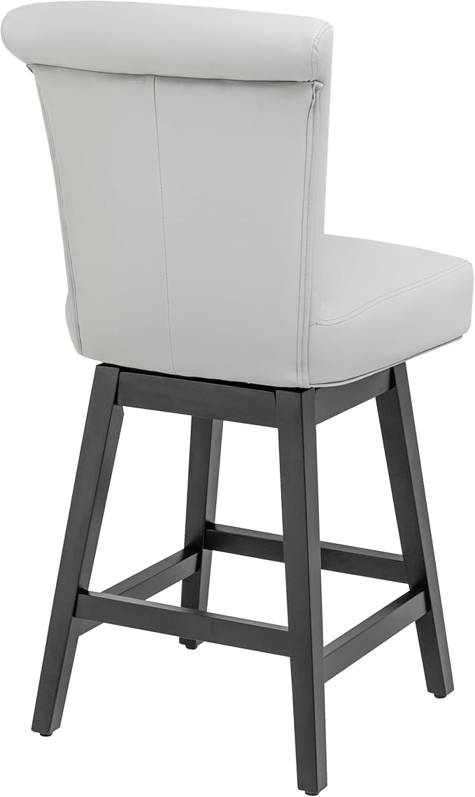 Bar Stool, PU Leather Barstool, 26 Inch Upholstered Counter Stools with 15.7" High Back and Footrest, Swivel Counter Height Barstools for Kitchen Island Home Bar Light Gray