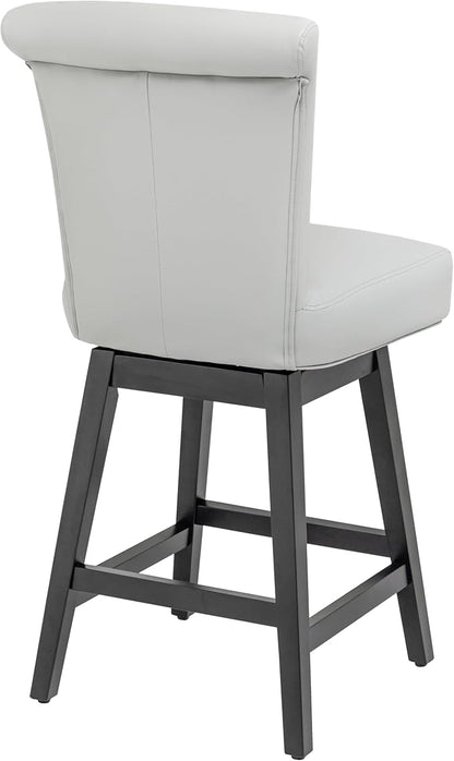 Bar Stool, PU Leather Barstool, 26 Inch Upholstered Counter Stools with 15.7" High Back and Footrest, Swivel Counter Height Barstools for Kitchen Island Home Bar Light Gray