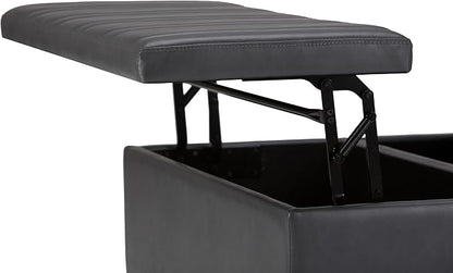 SIMPLIHOME Ellis 36 inch Wide Contemporary Square Coffee Table Storage Ottoman in Stone Grey Vegan Faux Leather, Assembled, For the Living Room and Bedroom