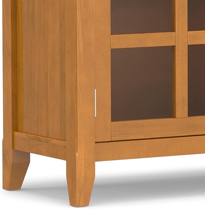 SIMPLIHOME Acadian SOLID WOOD 62 inch Wide Transitional Wide Storage Cabinet in Light Golden Brown for the Living Room, Entryway and Family Room