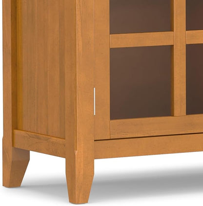 SIMPLIHOME Acadian SOLID WOOD 62 inch Wide Transitional Wide Storage Cabinet in Light Golden Brown for the Living Room, Entryway and Family Room