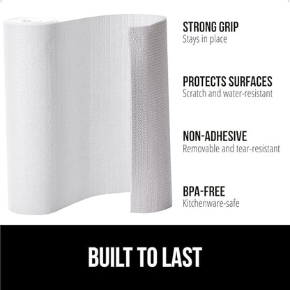 GORILLA GRIP Slip Resistant Drawer and Shelf Liner 2 Pack, Non Adhesive Water Resistant, Easy Clean and Trim, Smooth Surface Liners for Kitchen Cabinet, Shelves, Drawers, Pantry, 12 in x 10 FT, White