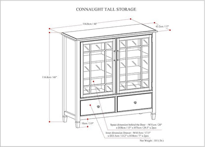 SIMPLIHOME Connaught SOLID WOOD 46 inch Wide Traditional Tall Storage Cabinet in Antique White for the Living Room, Entryway and Family Room