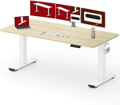 SANODESK Standing Desk Height Adjustable Electric Stand up Desk 79x32 Inches Sit Stand Home Office with Splice Board, White Frame/White Wood Grain