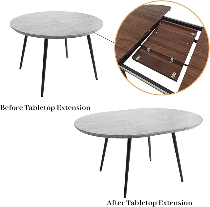 43.3"-59.1" Extendable Round Dining Table Set, Wooden Round Table for 4-6 Person, Walnut Coffee Table w/Scratch-Resistant Tabletop