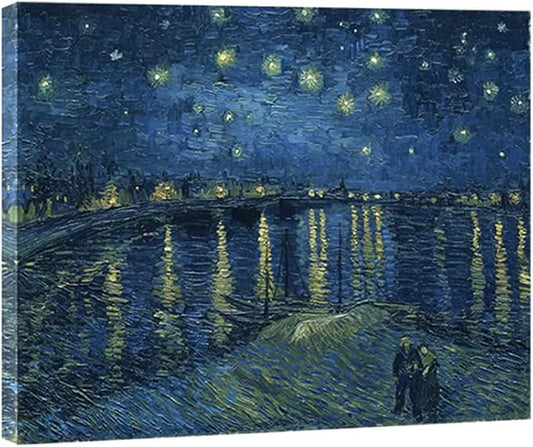Wieco Art Starry Night Over the Rhone by Van Gogh Classic Oil Paintings Reproduction Modern Seascape Giclee Canvas Prints Artwork on Canvas Wall Art Ready to Hang for Living Room Home Decorations