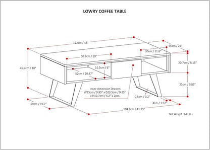 SIMPLIHOME Lowry Solid Mango Wood and Metal 48 inch Wide Rectangle Modern Industrial Coffee Table in Natural for The Living Room and Family Room