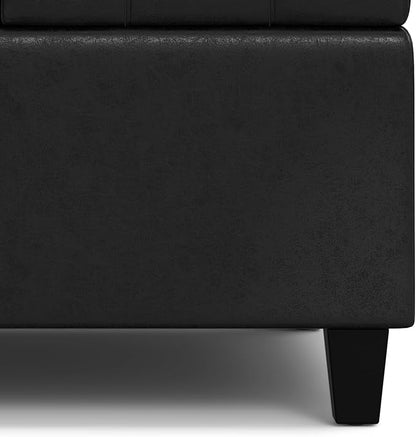 SIMPLIHOME Harrison 30 inch Wide Transitional Square Small Coffee Table Storage Ottoman in Distressed Black Vegan Faux Leather, Assembled, for The Living Room and Bedroom
