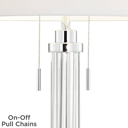 Possini Euro Design Cadence Modern Table Lamp 30" Tall with USB Dimmer Linear Clear Glass Rod White Linen Drum Shade for Bedroom Living Room House Bedside Nightstand Home Office Entryway Family