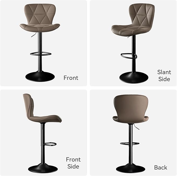 Bar Stools Set of 4,Adjustable Swivel Barstools, Faux Leather Bar Chairs,Upholstered Counter Height with High Backrest for Kitchen Island, Dark Khaki