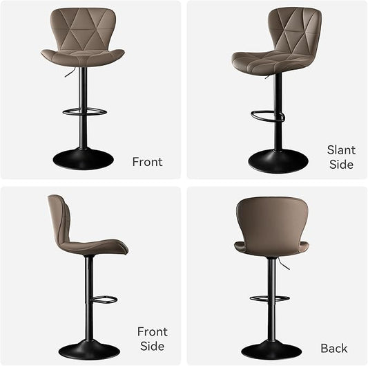 Bar Stools Set of 1,Adjustable Swivel Barstools, Faux Leather Bar Chairs,Upholstered Counter Height with High Backrest for Kitchen Island, Dark Khaki