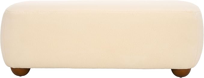 SAFAVIEH Home Collection Whitley Cream Faux Shearling/Brown Rectangular Ottoman with Solid Wood Legs