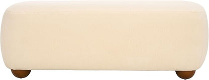 SAFAVIEH Home Collection Whitley Cream Faux Shearling/Brown Rectangular Ottoman with Solid Wood Legs