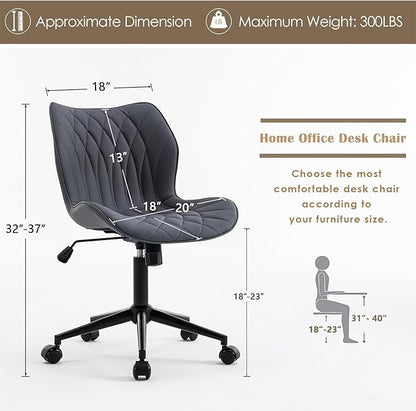 YOUNUOKE Armless Desk Chair Comfy Office Chair with Wheels HomeTask Chair Adjustable Computer Chairs Modern PU Leather Swivel Chairs Upholstered Makeup Vanity Chair(Grayish Purple)