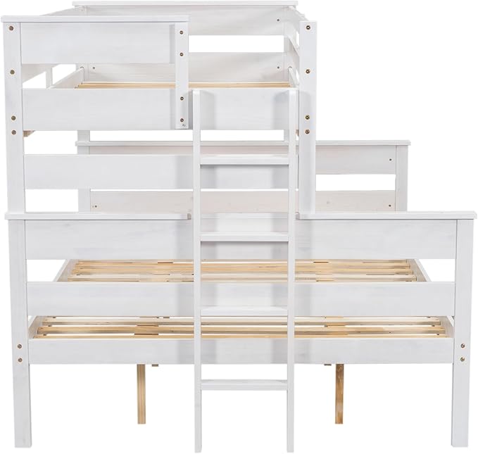 Upgraded Version Thicken Solid Wood Twin XL Over Queen Bunk Bed, Stronger Queen Size Bunk Bed Frame, Convertible into 2 Beds for Adult, Easy to Assemble (White,Twin XL Over Queen)
