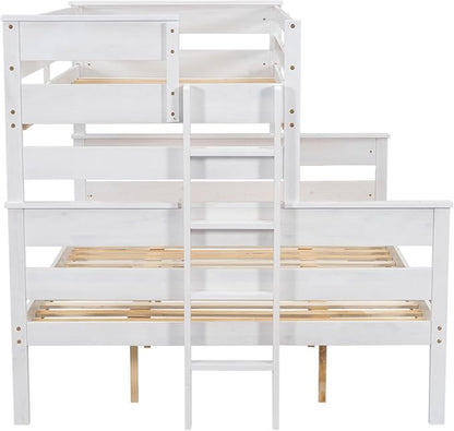 Upgraded Version Thicken Solid Wood Twin XL Over Queen Bunk Bed, Stronger Queen Size Bunk Bed Frame, Convertible into 2 Beds for Adult, Easy to Assemble (White,Twin XL Over Queen)