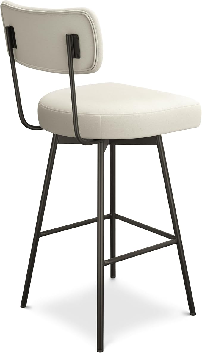 SIMPLIHOME Giselle Swivel Bar Stools (Set of 2) - 29 inch Seat Height Upholstered Metal Chairs in Natural Polyester Linen, Contemporary Seating for Kitchen or Bar with Cushioned Seat and Back