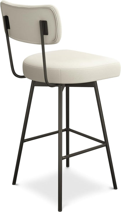 SIMPLIHOME Giselle Swivel Bar Stools (Set of 2) - 29 inch Seat Height Upholstered Metal Chairs in Natural Polyester Linen, Contemporary Seating for Kitchen or Bar with Cushioned Seat and Back
