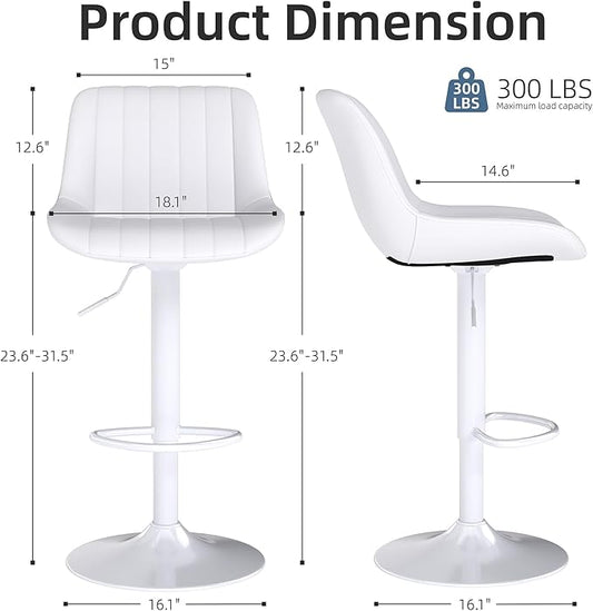 Youhauchair Bar Stools Set of 4, Swivel Counter Height Barstools with Back, Adjustable PU Leather Bar Chairs, Modern Armless Kitchen Island Stool, White