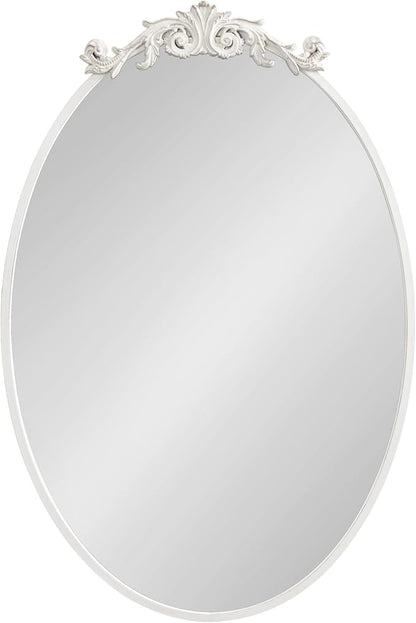 Kate and Laurel Arendahl Traditional Vertical Oval Wall Mirror, 24 x 36, Antique White, Vintage Glam Baroque-Inspired Round Bathroom Vanity Mirror with Ornate Crown