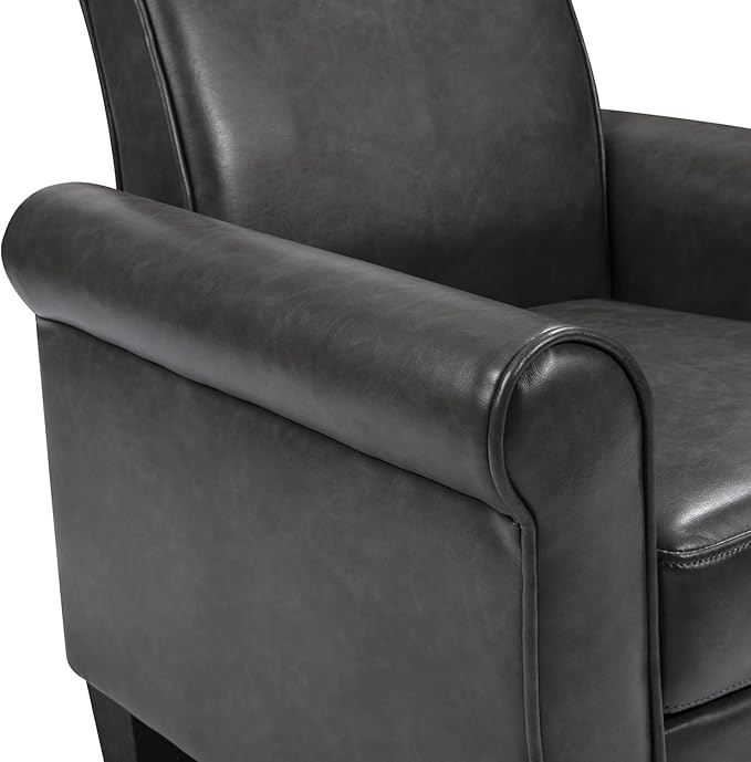 THSUPER Faux Leather Accent Chair Arm Chair, Modern Club Chair, Comfy Single Sofa for Living Room - Grey