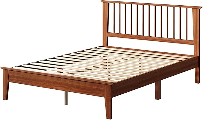 MUSEHOMEINC Solid Wood Full Size Bed Frame with Headboard, Mid Century Modern Style,Wooden Slat Support, No Box Spring Needed, Large Under Bed Storage, Easy Assembly (Full)