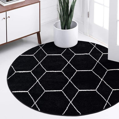 Unique Loom Trellis Frieze Collection Area Rug - Geometric (8' Round, Black/ Ivory)