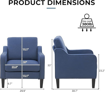 VINGLI Mid century Modern Accent Chair,Navy Blue Fabric Accent Chairs for Living Room Upholstered Armchair with Scooped Arms for Bedroom,Apartment,Studio,Office,Waiting Room