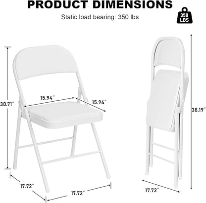12 Pack White Folding Chairs with Padded Cushion and Back, Portable Stackable Commercial Metal Foldable Chairs with Steel Frame for Home Events Office Wedding Party, 350lbs Capacity