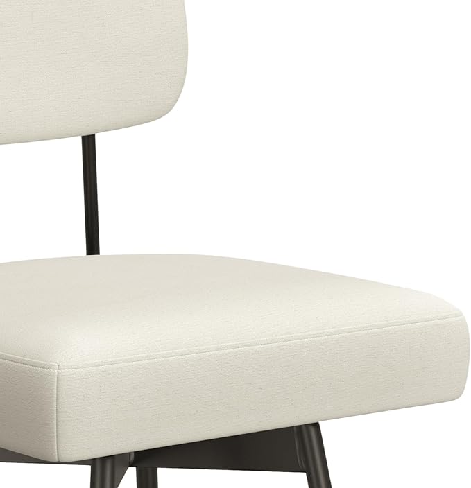 SIMPLIHOME Giselle Swivel Bar Stools (Set of 2) - 29 inch Seat Height Upholstered Metal Chairs in Natural Polyester Linen, Contemporary Seating for Kitchen or Bar with Cushioned Seat and Back