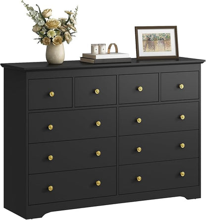 LYNSOM Modern 10 Drawer Dresser, 55.1" Wide Dressers & Chests of Drawers with Large Capacity Storage, Mid Century Black Dresser for Bedroom, Hallway, Black