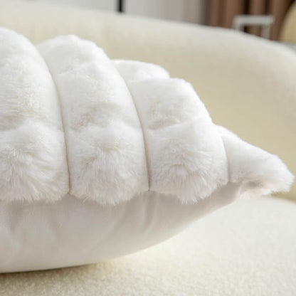 Neelvin Cream White Faux Fur Cozy Soft Plaid Decorative Throw Pillow Covers 16x16 inch Set of 2,Velvet Pillowcase Cushion Case for Sofa Couch