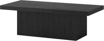 Henn&Hart 48" Fluted Low-Profile Rectangular Coffee Table with Solid Base for Living Room, Family Room, or Office, Black Grain