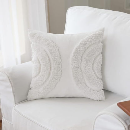 IKATYARN 18x18 Inches Arches Tufted Chenille Throw Pillow Cover, Boho Modern Decorative Geometric Cushion Case, Farmhouse Pillowcase for Couch Sofa Bedroom Living Room, White