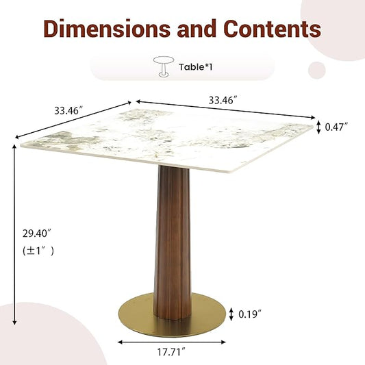 Sintered Stone Square Office Table - Meeting Desk for Small Offices (Dark Brown Leg and Pandora Top, 1 Table Only)