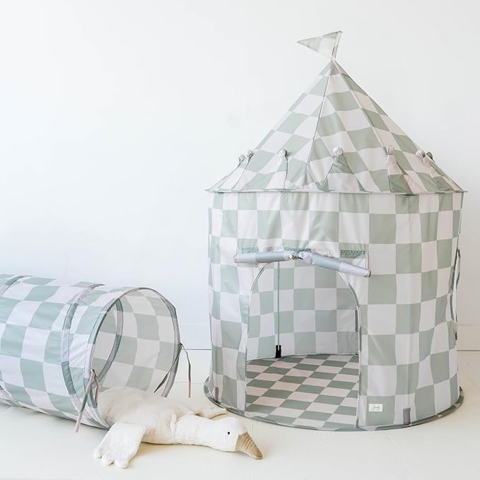 3 Sprouts Kids Play Tent - Sustainable Recycled Fabric – Fun Spacious Childs Playhouse for Indoor Games for Boys & Girls - Durable Fort Pop Up House for Toddlers & Children Age 3-10 - Checkered Green