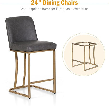 Sophia & William Counter Height Bar Stools Set of 2, 24" Bar Stools with Back for Kitchen Counter, Modern PU Leather Kitchen Counter Stools,Grey Gold